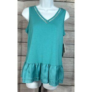 Sharon Young Women’s V-Neck Ruffled Hem Tank Top New With Tags Size S